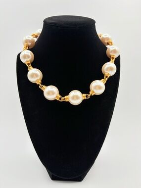Anne Klein Chunky Faux Pearl Gold Tone Statement Necklace